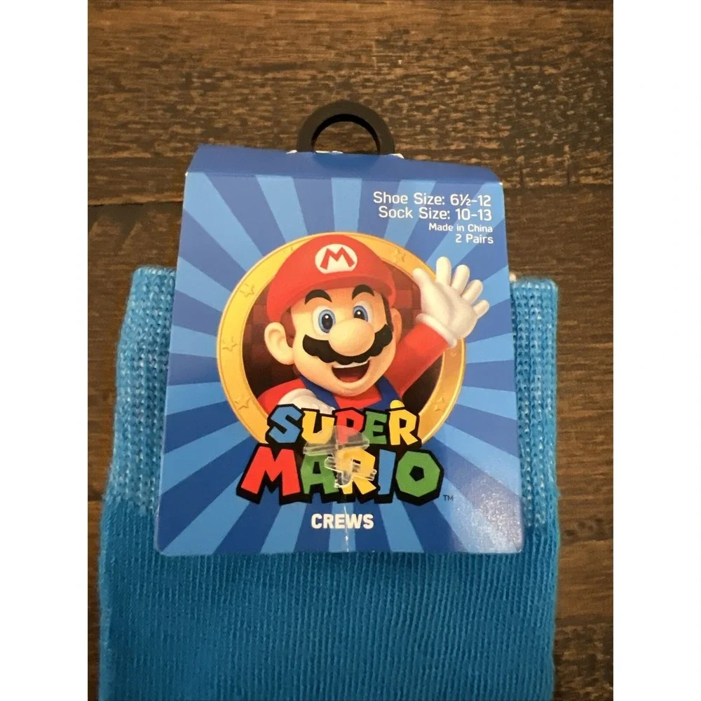 New! 2 pair SUPER MARIO BROS ADULT CREW SOCKS  size 10-13 Licensed Nintendo